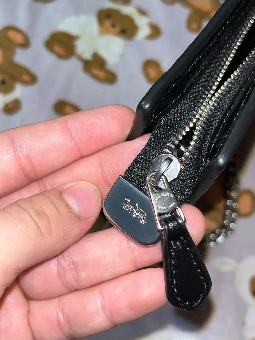 Coach Black Croc-Embossed Crossbody with Silver Chain